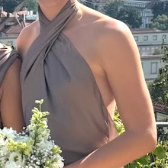 Show Me Your Mumu Jasmine Halter Maxi Bridesmaid Dress XXS Dune Luxe Satin - Picture 2 of 3